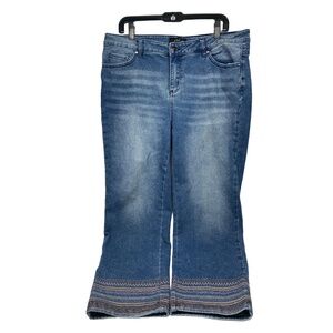 Midnight Velvet Cropped Jeans with‎ Embroidered Hem 16W